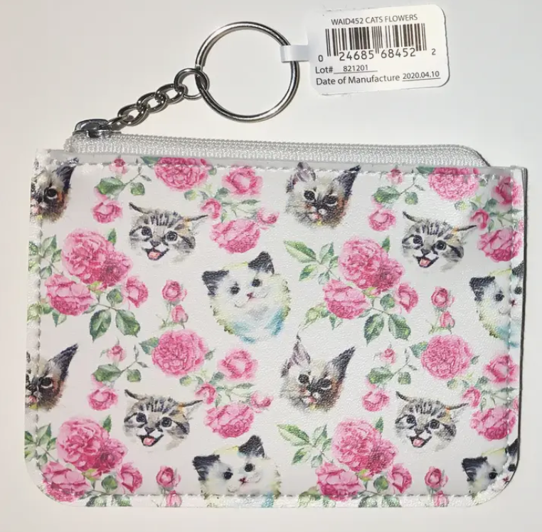 Keychain - kitty flowers change purse ID holder