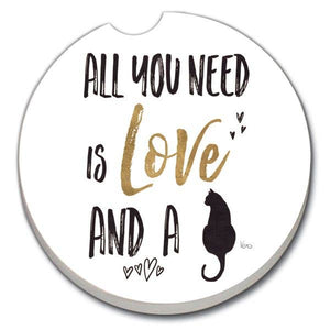 All You Need is Love and a Cat - stone car coaster