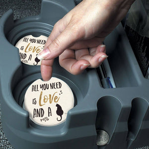 All You Need is Love and a Cat - stone car coaster